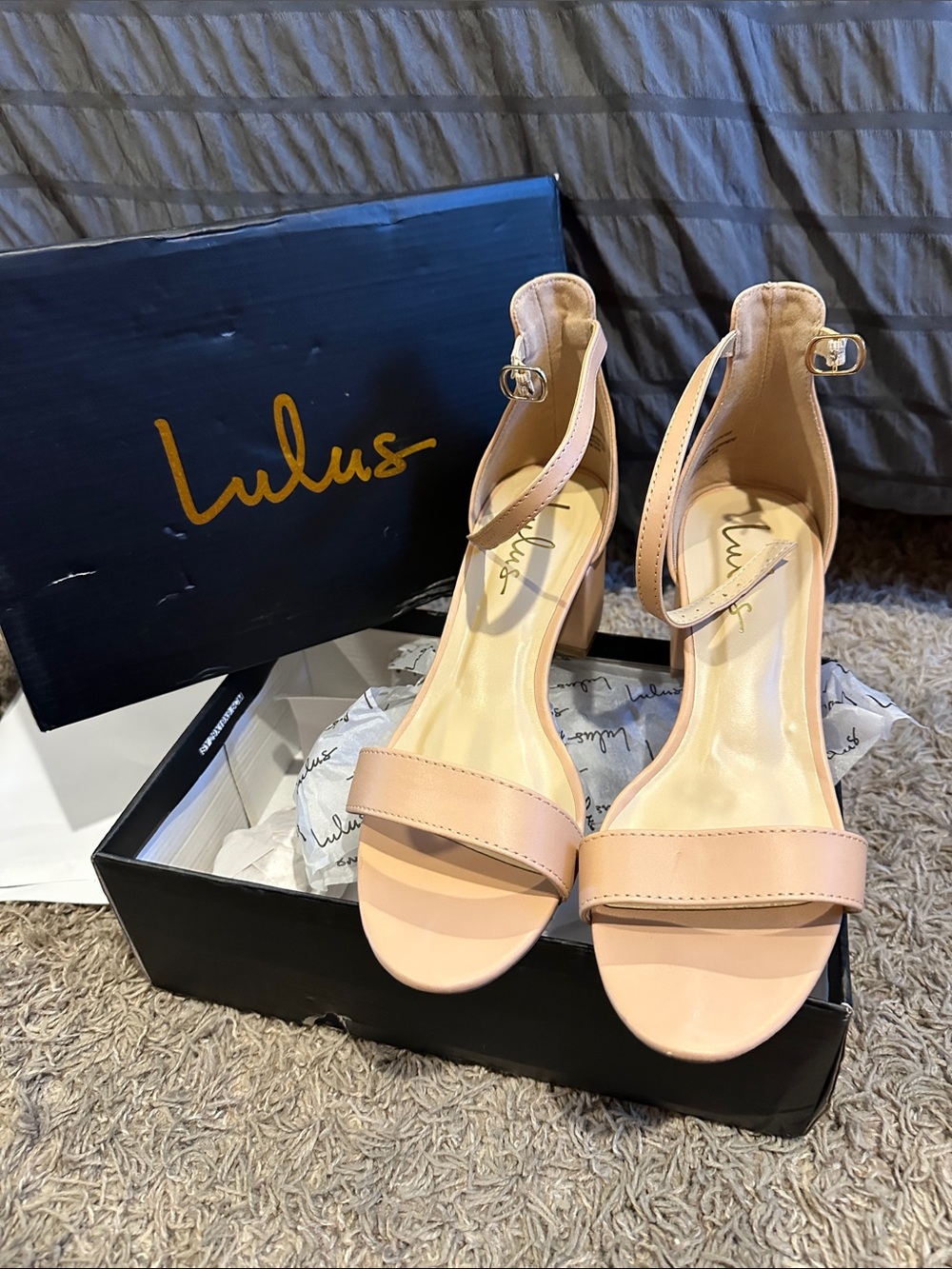 Lulu's Blush Ankle-Strap Block Heel Sandals